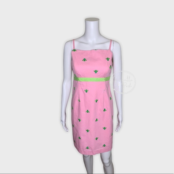 Lilly Pulitzer Pink High Neck Dress Green Bees - Picture 9 of 16